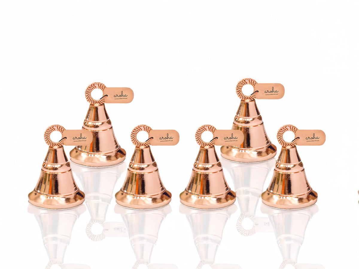 Aroha Metal Auspicious Collection Rose Gold Gold Plated Pooja Mandir and Decorative Hanging Bell (1.5 inch with J Hooks) (6)