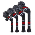 Scott Edward Grey Warning Stripes Golf Club Head Covers,Rotatable Number Tags, Acrylic Yarn Double-Layers Knitted, Set Of 4