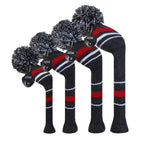 Scott Edward Grey Warning Stripes Golf Club Head Covers,Rotatable Number Tags, Acrylic Yarn Double-Layers Knitted, Set Of 4