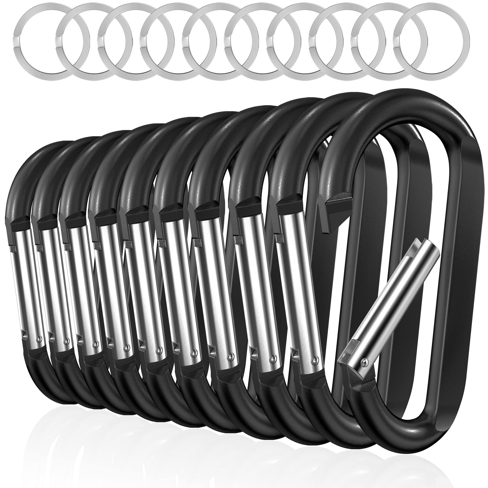 sprookber 3 Carabiner Clip Keychain, D Ring Caribeaner Clip, Key Clip Caribeener, Spring Snap Hook for Bag/Buckle, Set of 10 (Bl