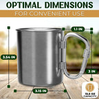 Vikrom Stainless Steel Camping Mug With Carabiner - 13.5 Oz Rock Climbing Metal Coffee Mug With Handle Camping Mugs