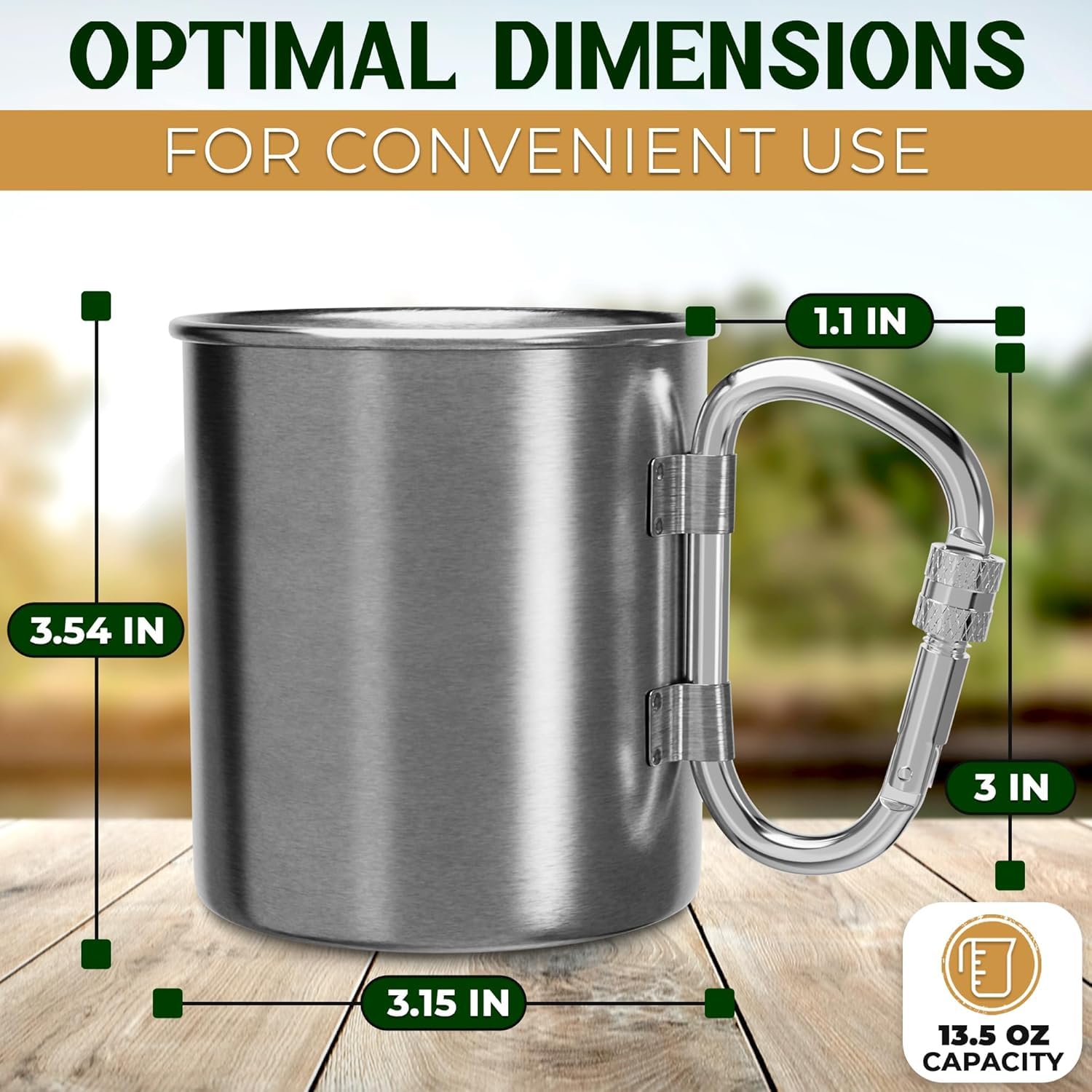 Vikrom Stainless Steel Camping Mug With Carabiner - 13.5 Oz Rock Climbing Metal Coffee Mug With Handle Camping Mugs