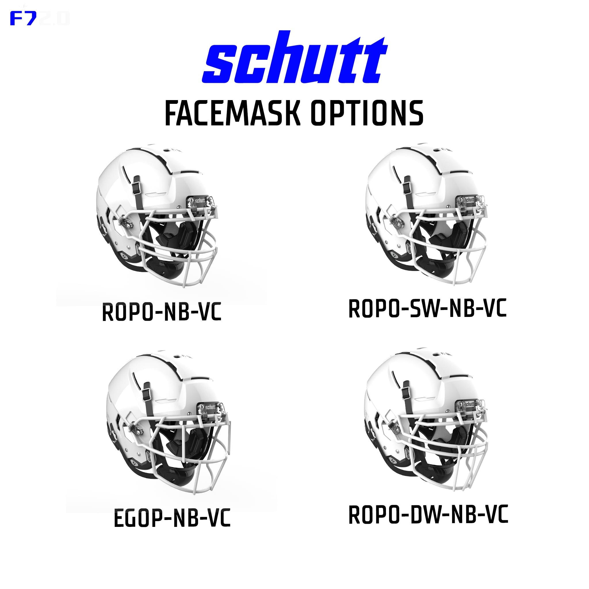 Schutt F7 VTD Collegiate Football Helmet, ROPO NB VC Facemask Attached, Large, Black