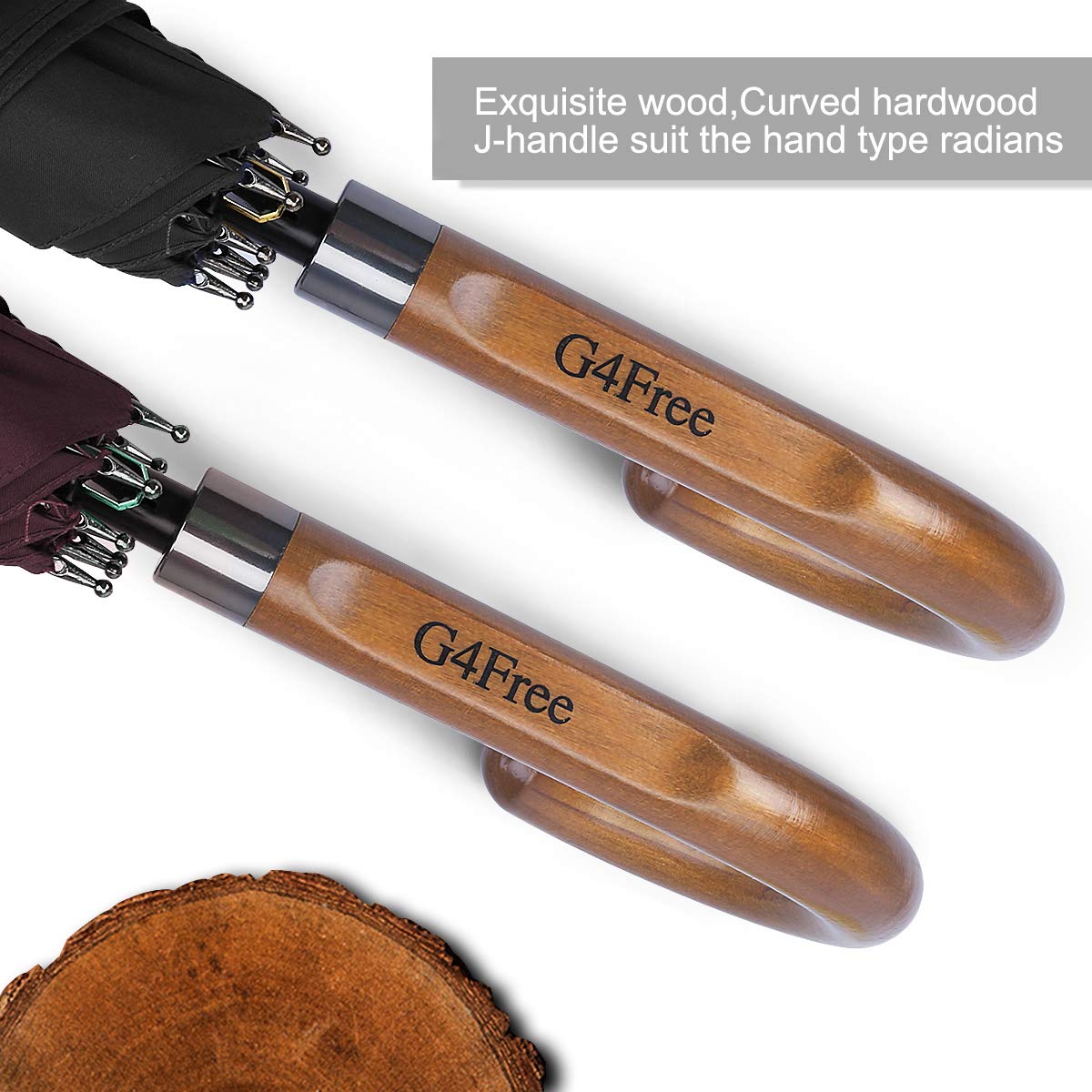 G4Free 52/62Inch Wooden J Handle Golf Umbrella Windproof Classic Stick Wedding Cane Umbrellas, Auto Open Cane Hook Handle
