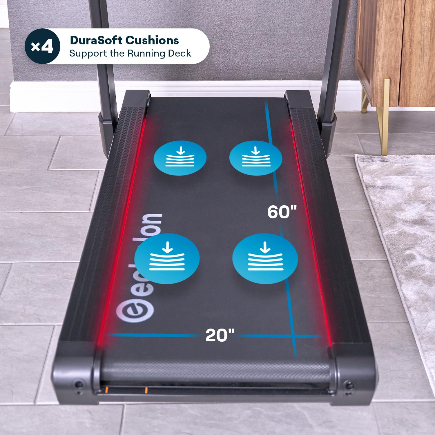 Echelon Stride Treadmill, Touchscreen, Auto-Fold, Motorized Incline, Comfortable Air Cushioning Deck, Elevate Home Workouts, Eas