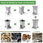 Fithike Backpacking Camping Rocket Stove,Portable Stainless Steel Wood Burning Camping Stoves For Outdoor Cooking Hiking Surviva