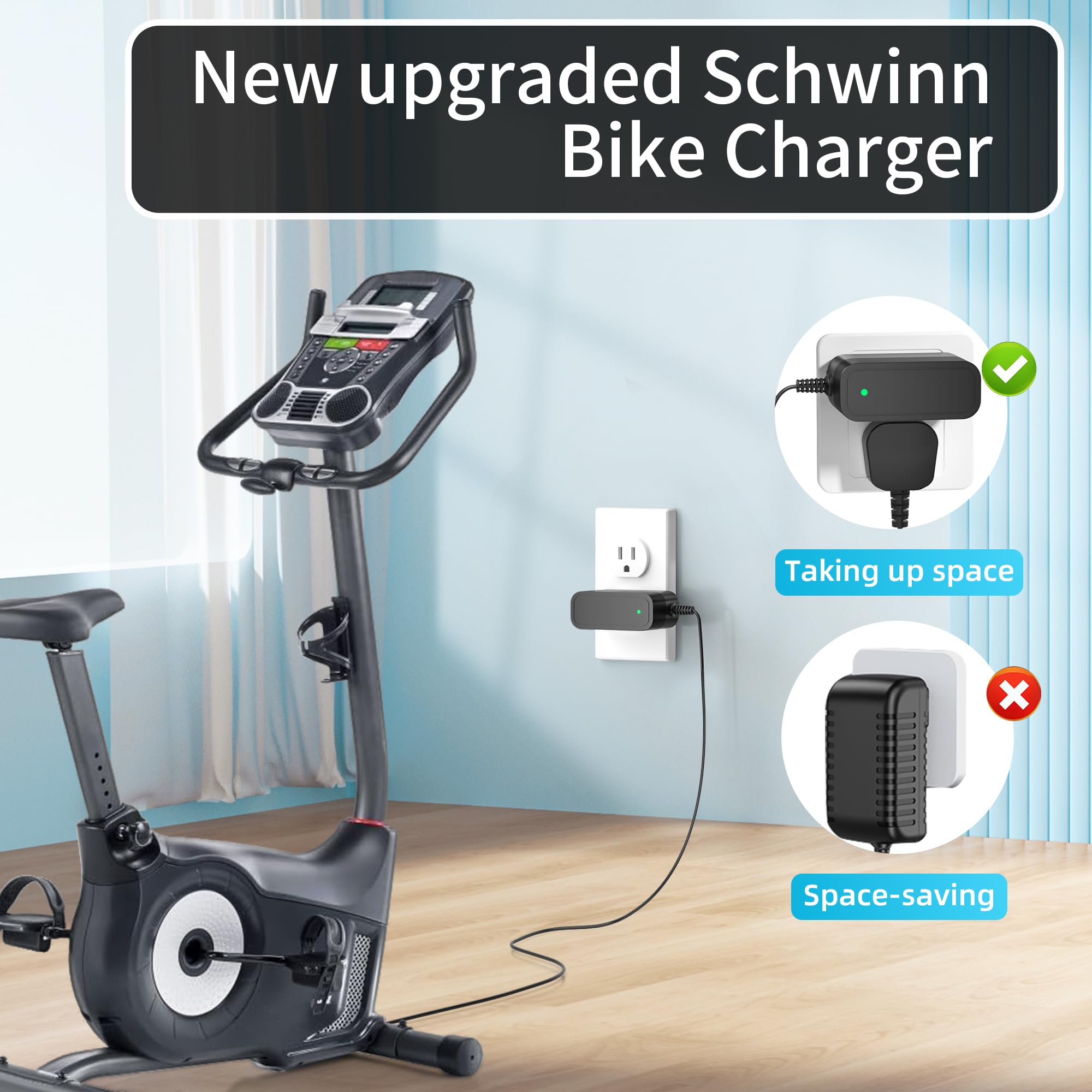 Power Cord For Schwinn Bike Charger Exercise Elliptical Recumbent Upright Trainer A10 A20 120 122 125 130 150 170 213 220 222 24