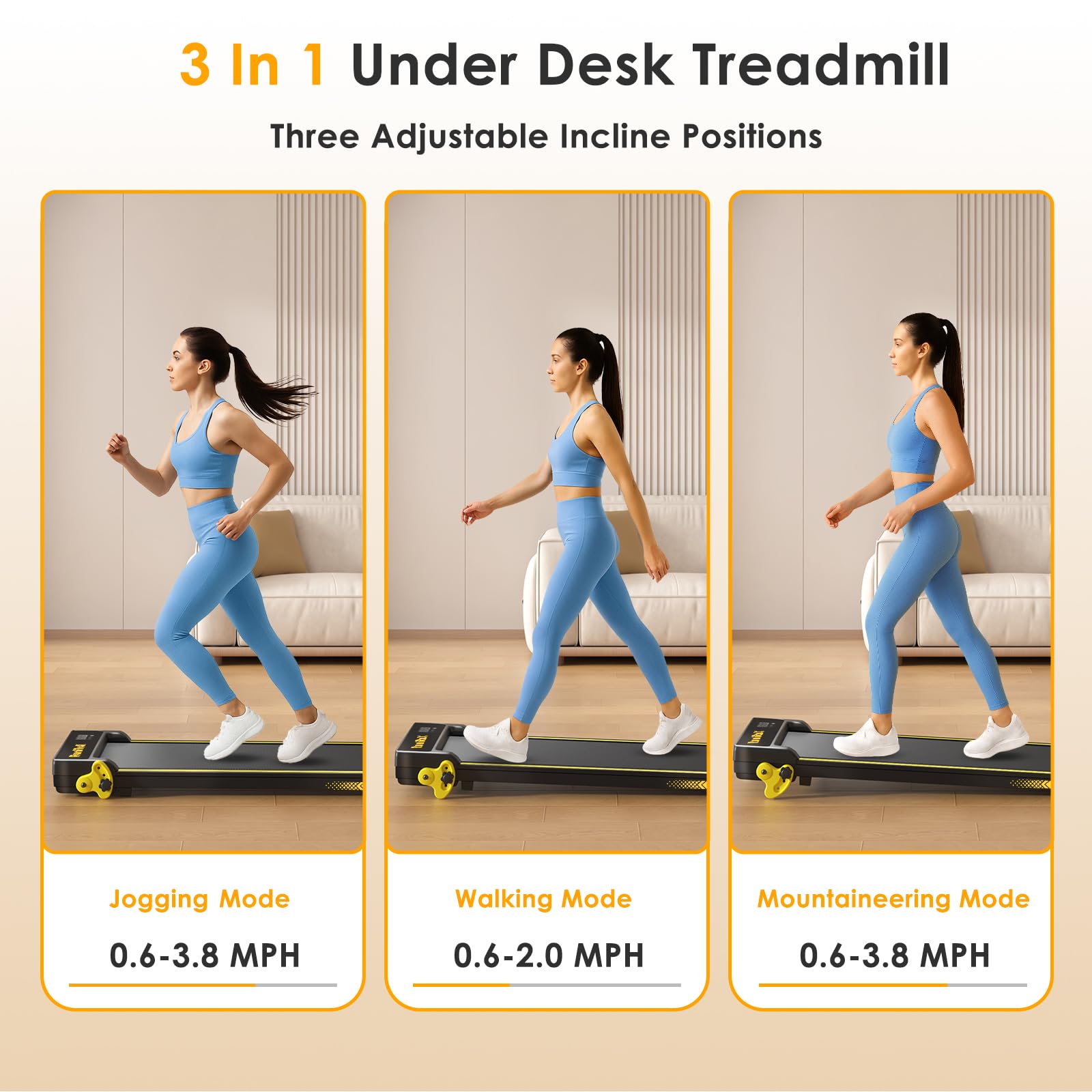 Runirox Walking Pad Treadmill With Incline, Under Desk Treadmills For Home Office, 3 In 1 Portable Treadmill With Remote Control