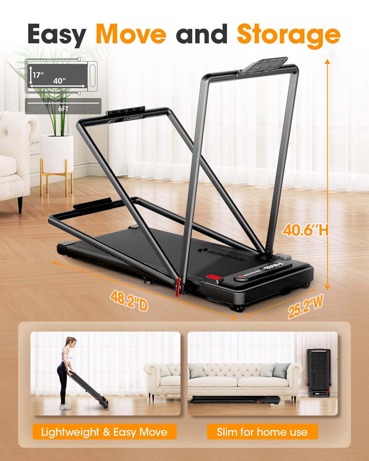 Large Walking Pad With Handle Bar, 17 Widened Running Belt, 15% Incline Treadmill, 4Mph/7.6Mph, 3.0 Hp Treadmill With 380Lbs Cap