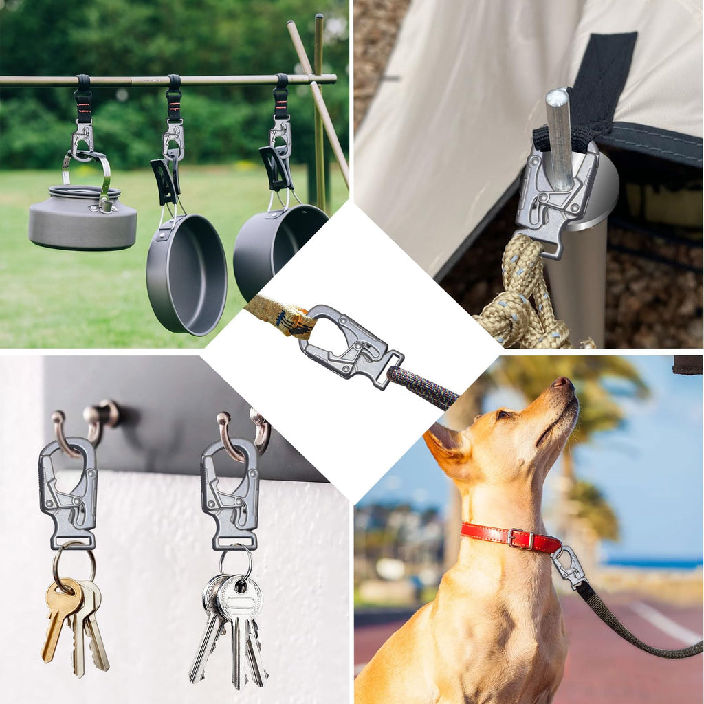 Ahiller 1.9 Carabiner Keychain Clip, Rugged Alloy Double Lock Design With 2 Small Key Rings - Multi Tool Outdoor Hooks, Camping