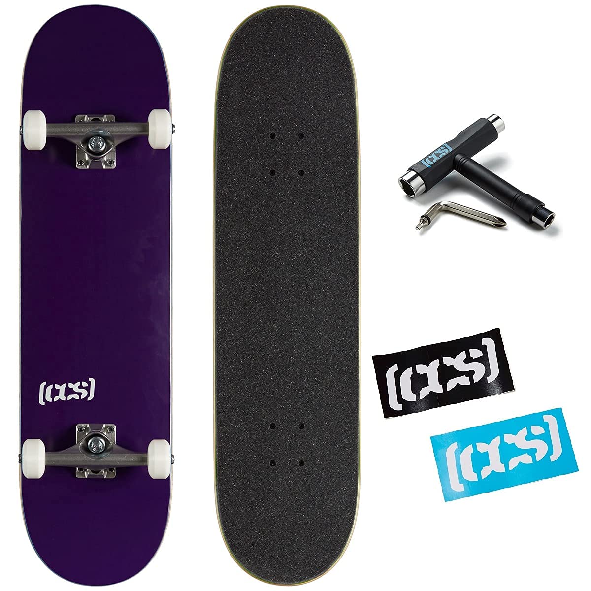 [Ccs] Logo Skateboard Complete Purple 7.75'' - Maple Wood - Professional Grade - Fully Assembled With Skate Tool And Stickers - 