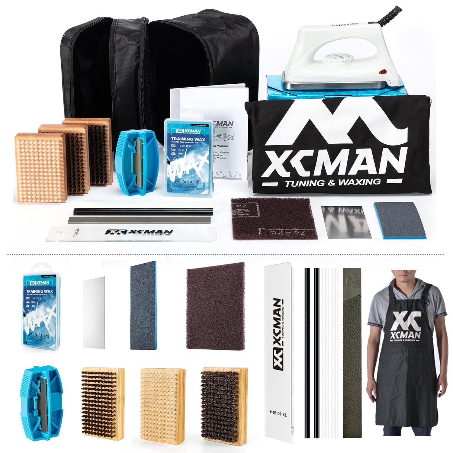 Xcman Complete Ski Snowboard Tuning And Waxing Kit With Waxing Iron, Ski Wax, Waxing Brush,Edge Tuner,Waxing Scraper,Ptex