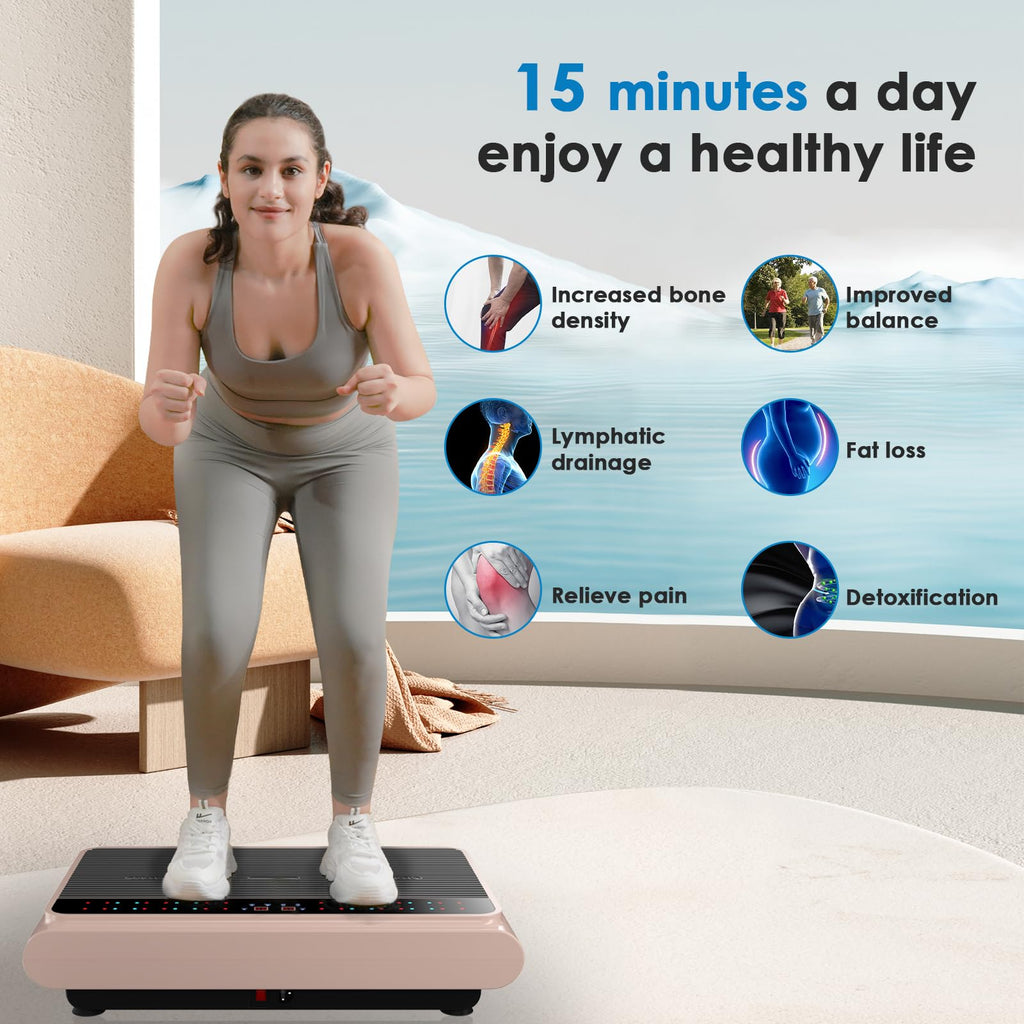 Natini Vibration Plate Exercise Machine - Whole Body Vibration Platform Machine with Pilates Bar Resistance Bands for Home Fitne