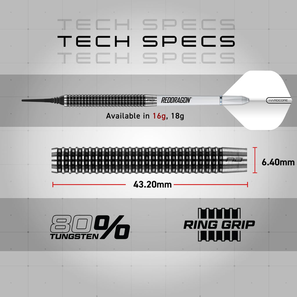 Red Dragon Pegasus Soft Tip: 18G - Tungsten Darts Set With White Stems, White Flights And Wallet