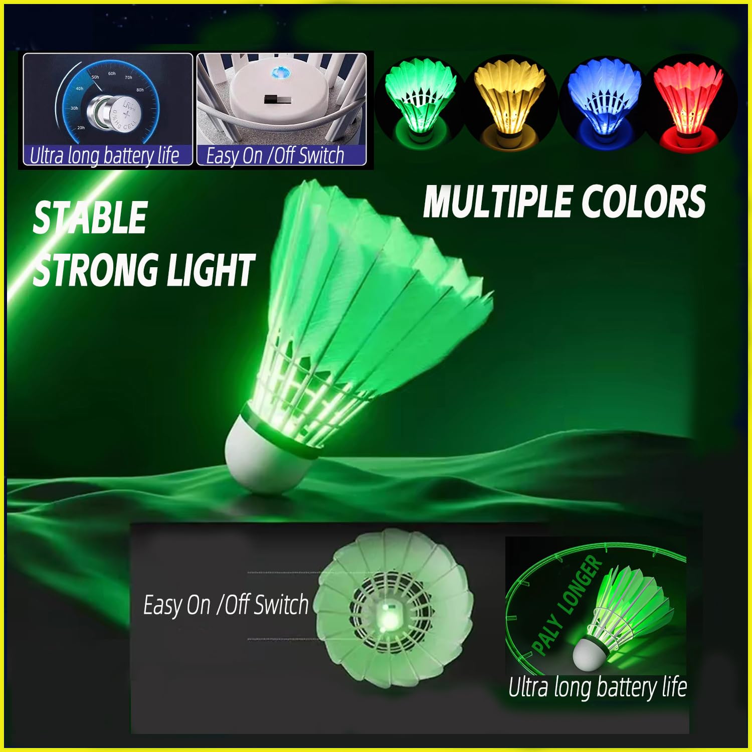 Zhenan Led Badminton Shuttlecocks Dark Night Glow Birdies Lighting For Outdoor & Indoor Sports Activities (Feather_6Pcs)