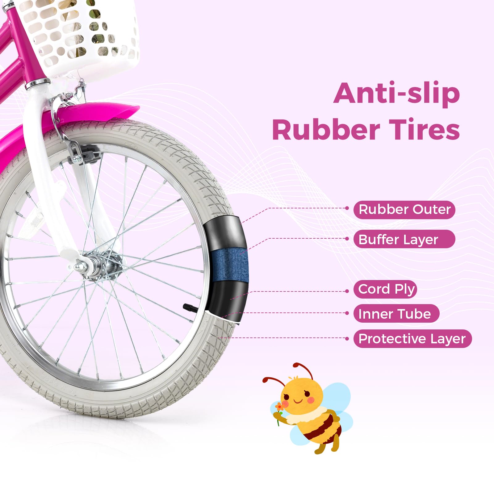 Baby Joy Girls Bike, 18 Inches Kids Bicycle W/Basket, Doll Seat, Colorful Streamers, Training Wheels, Reflectors, Handbrake & Co