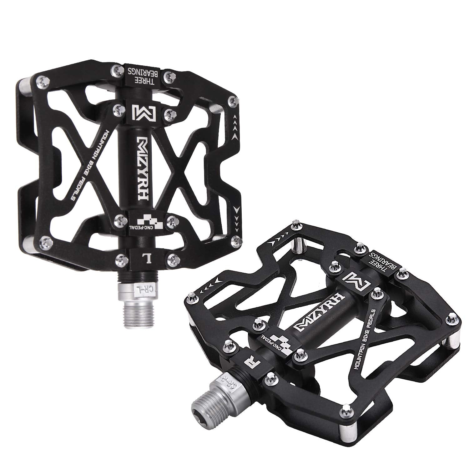 Mzyrh Mountain Bike Pedals, Ultra Strong Colorful Cnc Machined 9/16'' Cycling Sealed 3 Bearing Pedals(Black 3 Bearings)