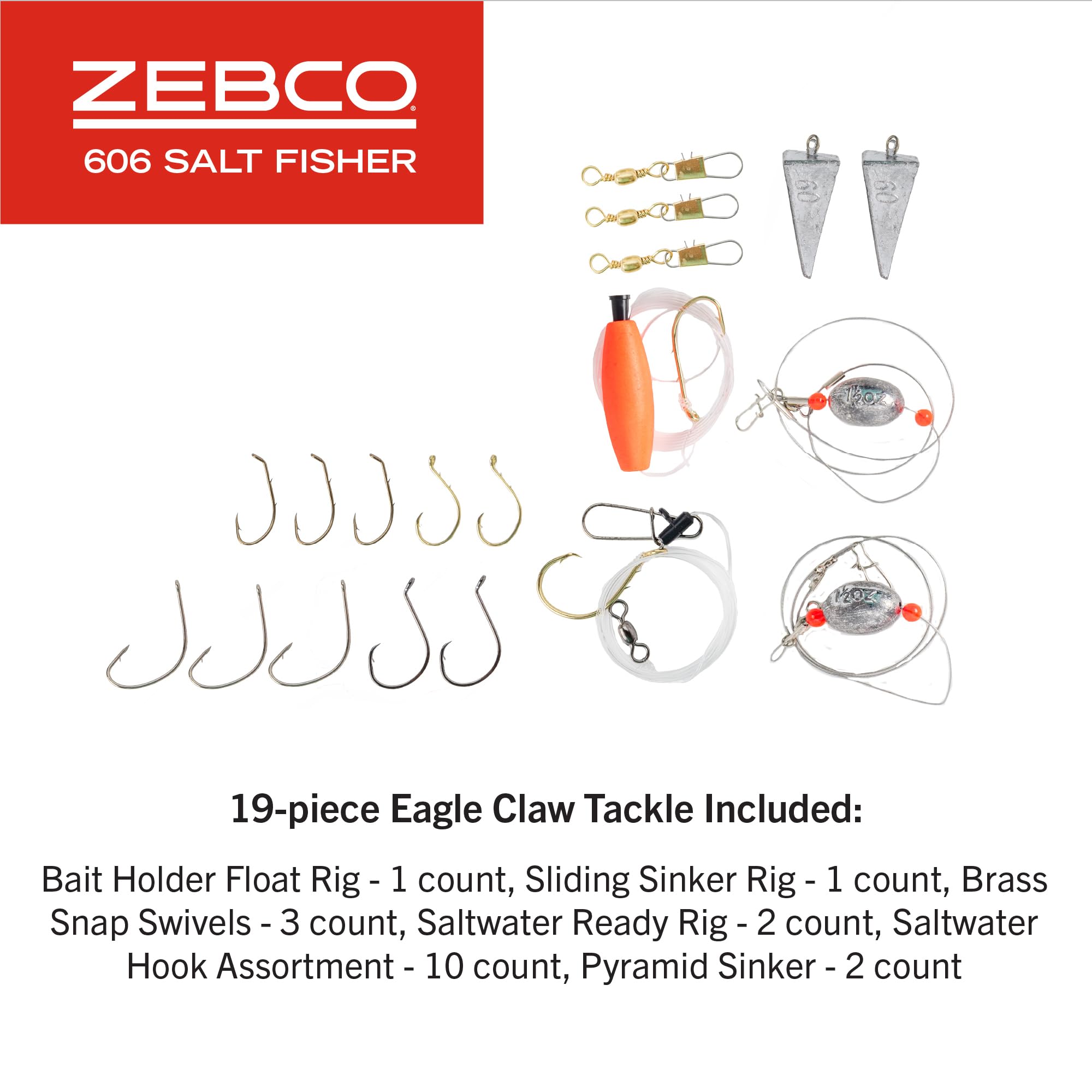 Zebco 606 Salt Fisher Spincast Reel and Fishing Rod Combo, 7-Foot 2-Piece Telescopic Rod, Med-Heavy Power, Mod-Fast Action, Size
