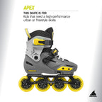 Rollerblade Apex Junior Adjustable Fitness Inline Skate, Charcoal & Yellow