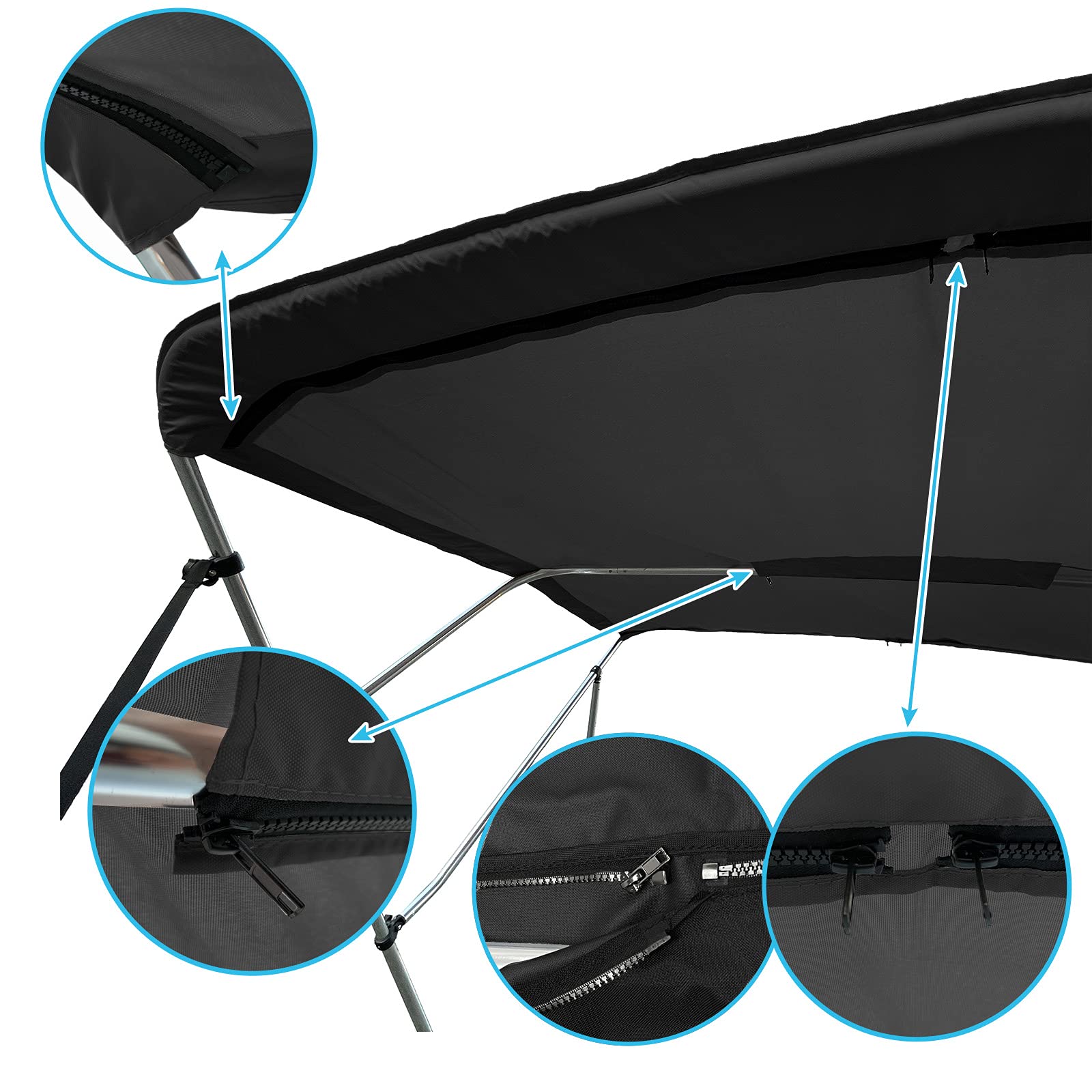 Savvycraft 4 Bow Bimini Replacement Top Canvas Cover4 Bow 96'' L 54''-60'' W Black Color