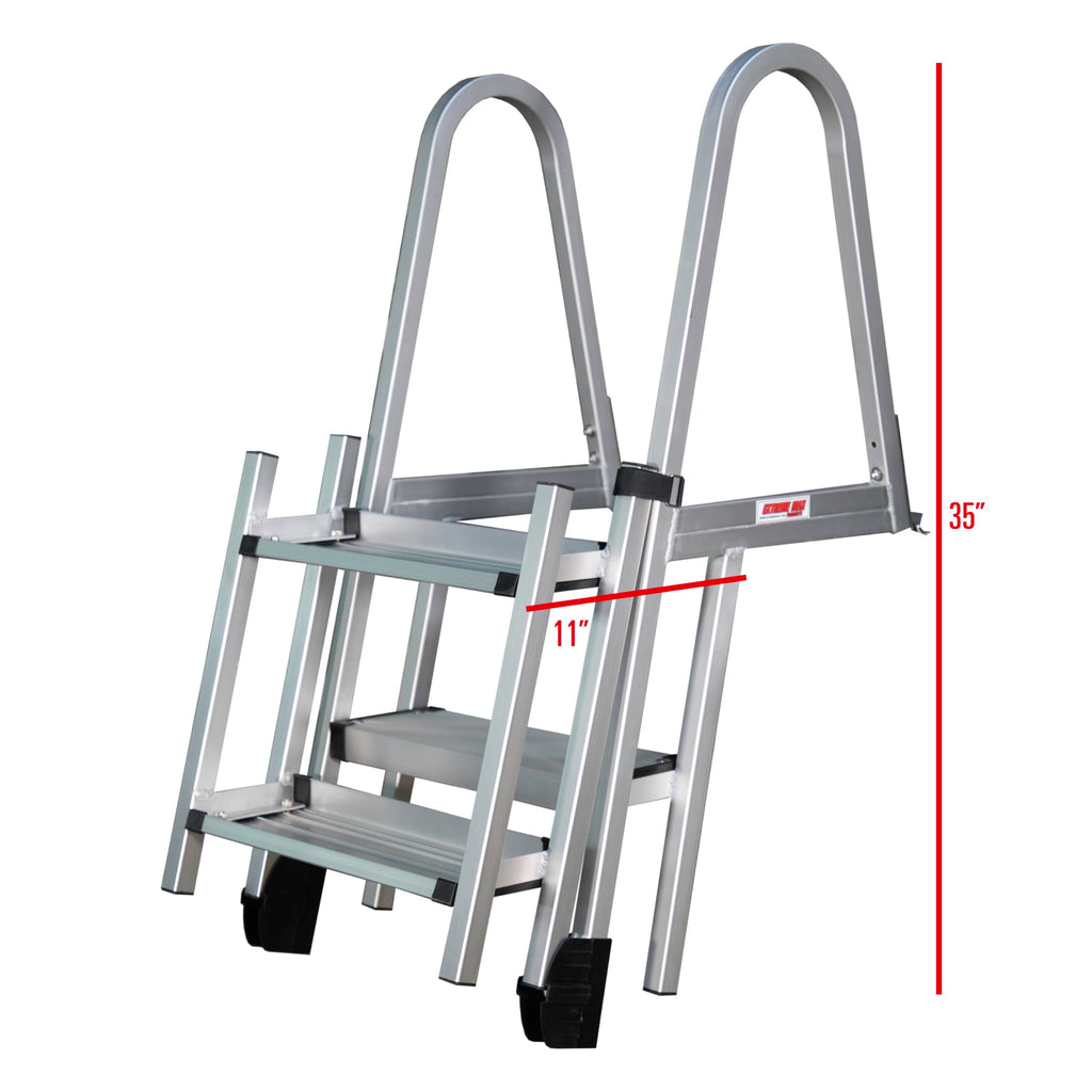Extreme Max 3005.5284 Heavy-Duty Aluminum Pontoon & Dock Ladder with 15.75 Wide Fold-Up Steps - 3-Step, 300 lbs. Weight Capacity