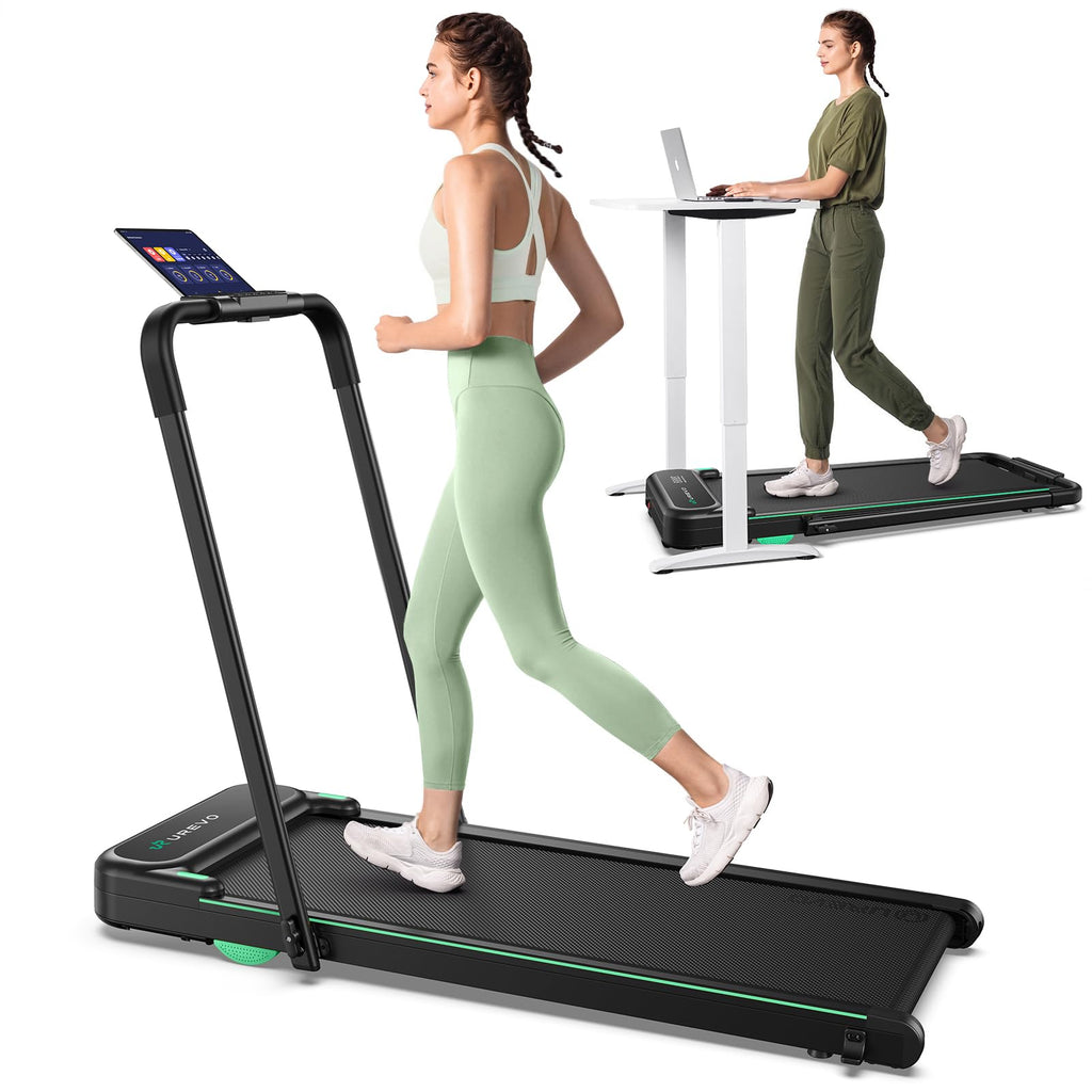 UREVO Strol 2E Smart 2-in-1 Folding Treadmill, Compact Walking Pad with Safety Handle, Plug and Play, Dual LED Display, Workout