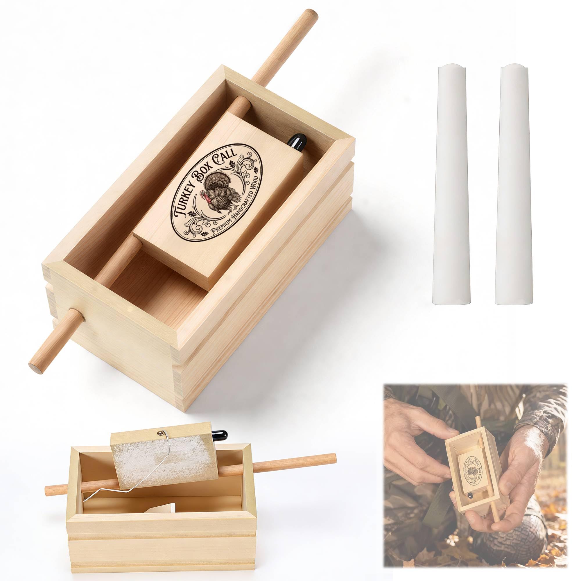 HappyAlley Push Button Turkey Call with 2 Chalk, Turkey Box Calls for Hunting, Poplar Gobbler Caller Realistic Soft Clucks Purrs