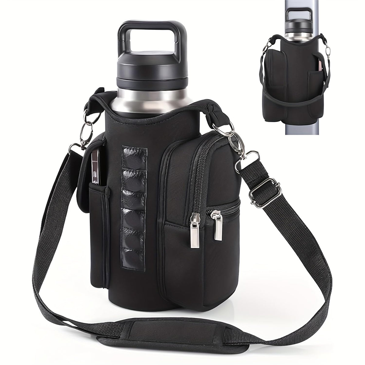 Supvox Water Bottle Sleeve 32Oz Tumbler Cup Holder Sling Carrier With Double Layer Zipper Pouch & Phone Compartment