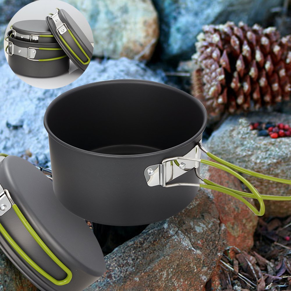 Gutsdoor Camping Cookware Set Camping Gear Campfire Utensils Non-Stick Cooking Equipment Lightweight Stackable Pot Pan Bowls Wit