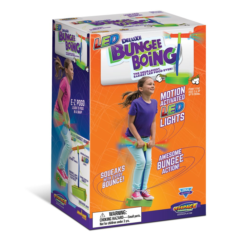 Geospace Jumparoo Deluxe Led Bungee Boing Foam Bouncing Toy - The Squeakiest, Easiest Pogo Ever! For Kids 3 Years & Up