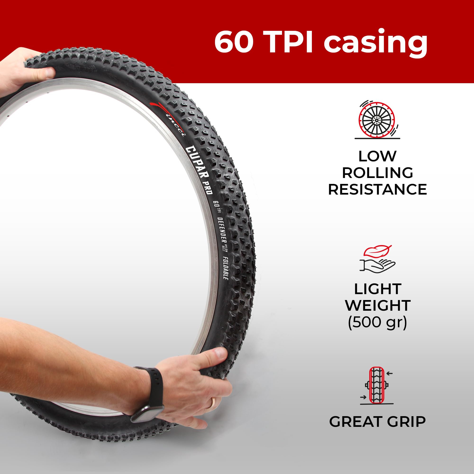 Fincci Cupar Pro 26 X 2.10 Tire 54-559 Etrto Foldable 60 Tpi Xc Cross Country Tires With Nylon Protection For Mountain Mtb Hybri