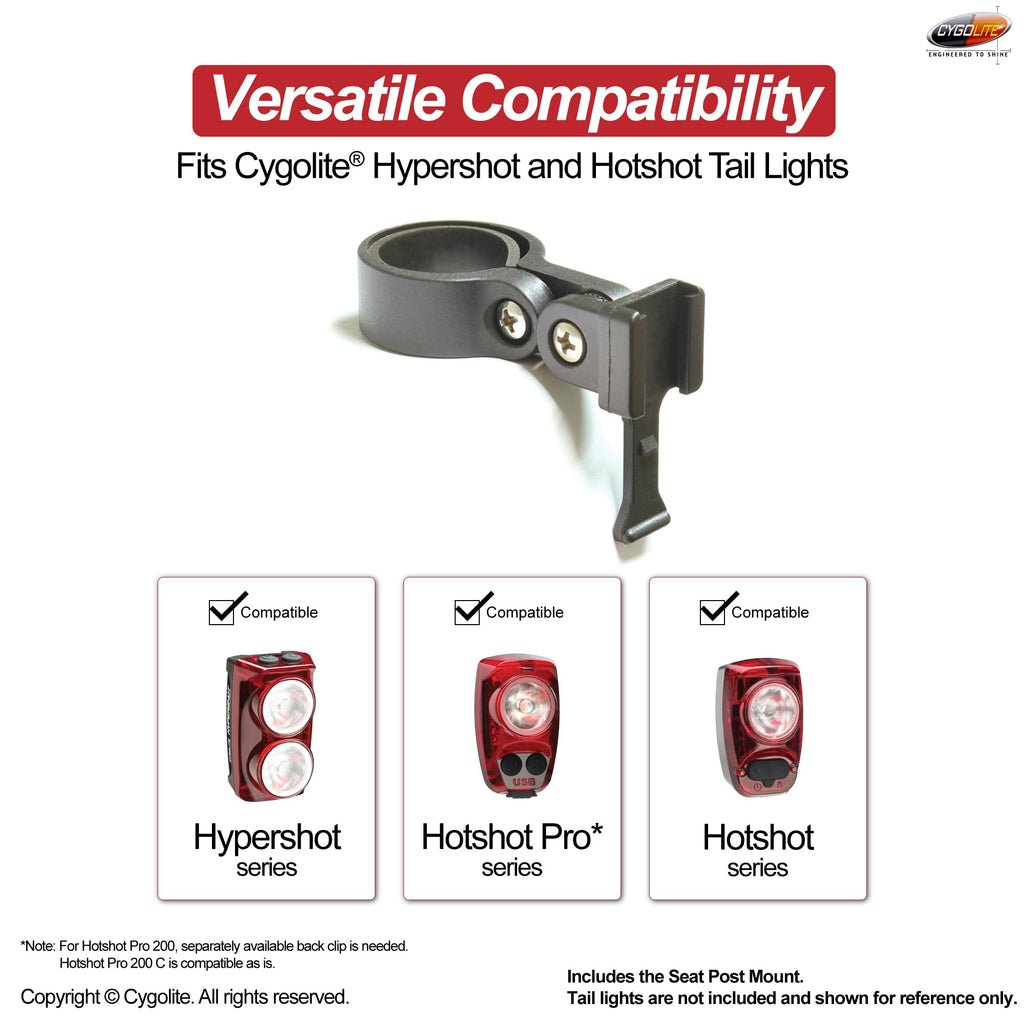 Cygolite Seat Post Mount For Hypershot, Hotshot Pro, And Hotshot Bicycle Tail Light Series With Hard Mounts