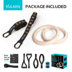 Vulken Wooden Gymnastic Rings With Adjustable Numbered Straps. 1.25'' Olympic Rings For Core Workout, Crossfit, Bodyweight Train