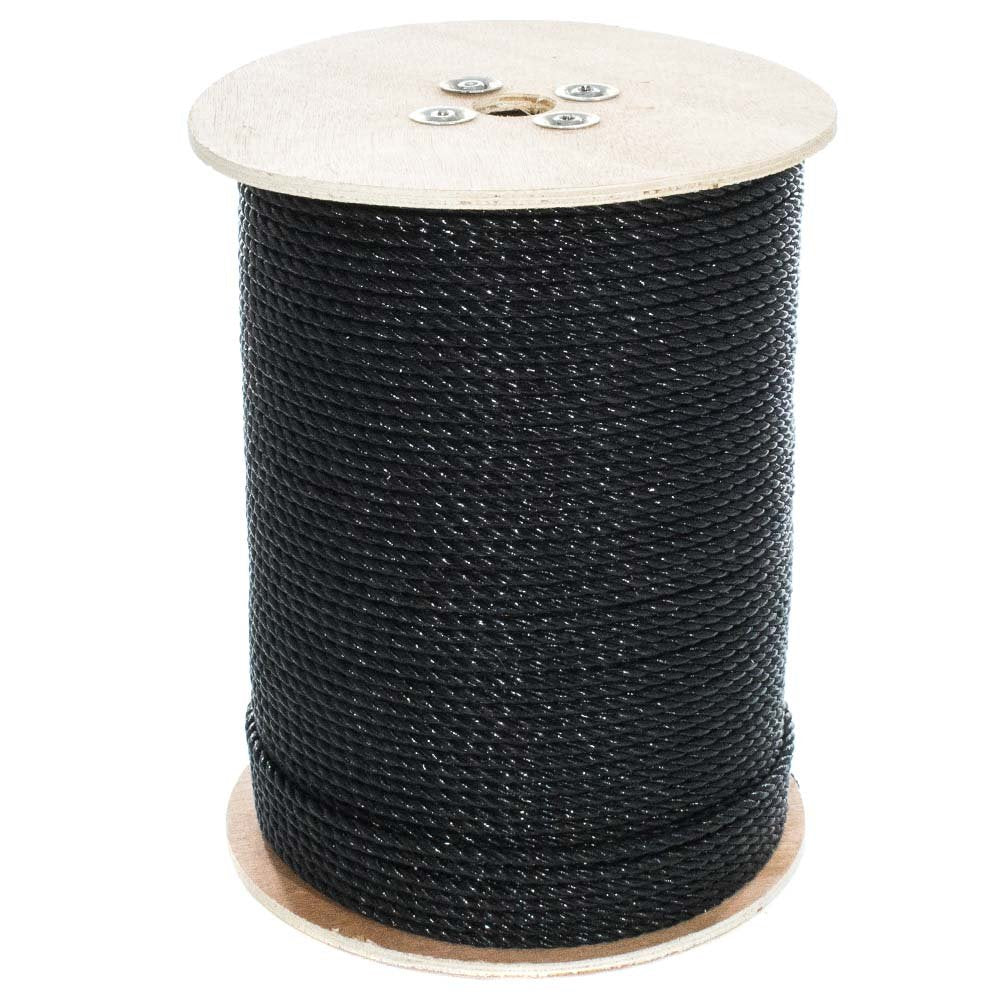 West Coast Paracord Twisted 3 Strand Polypropylene Rope (Black, 1/4 Inch, 25 Feet) - Waterproof And Floats In Water