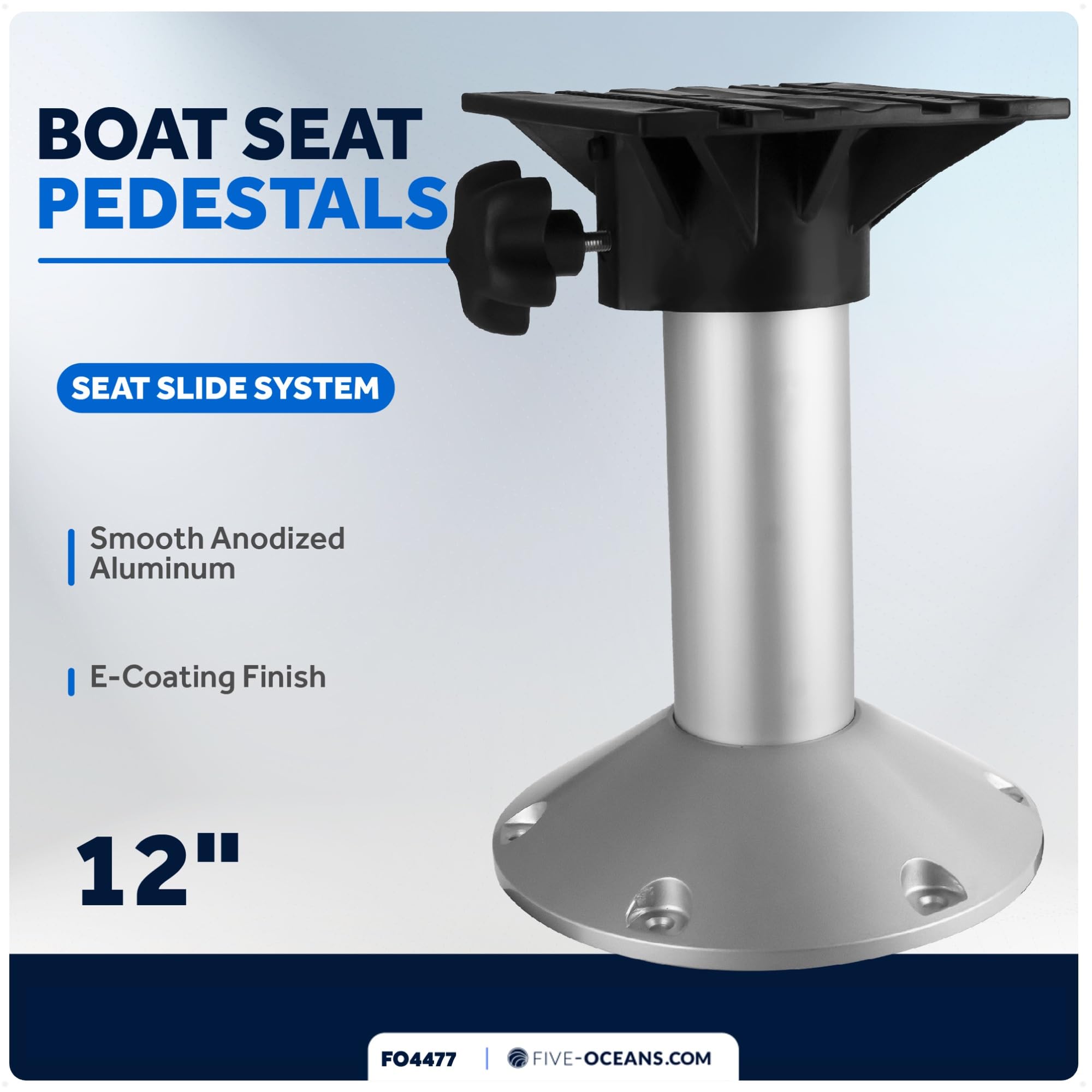 Five Oceans Boat Seat Pedestals, Fixed Height 12 Inches, 360 Degree Seat Base Rotation, Marine-Grade Aluminum, For Pontoon, Fish