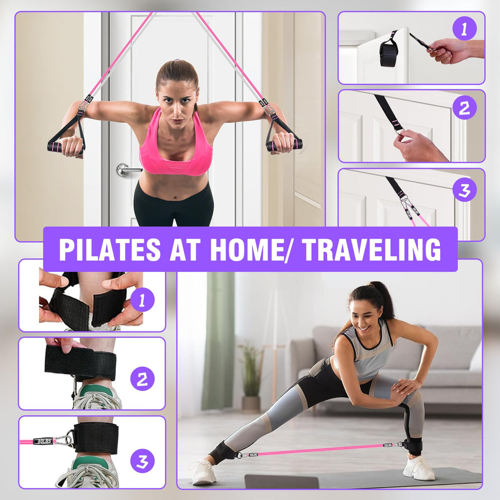 Pilates Bar Kit with Resistance Bands, Upgraded 3-Section with Stackable Bands Workout Equipment for Legs,Hip,Waist and Arm Full