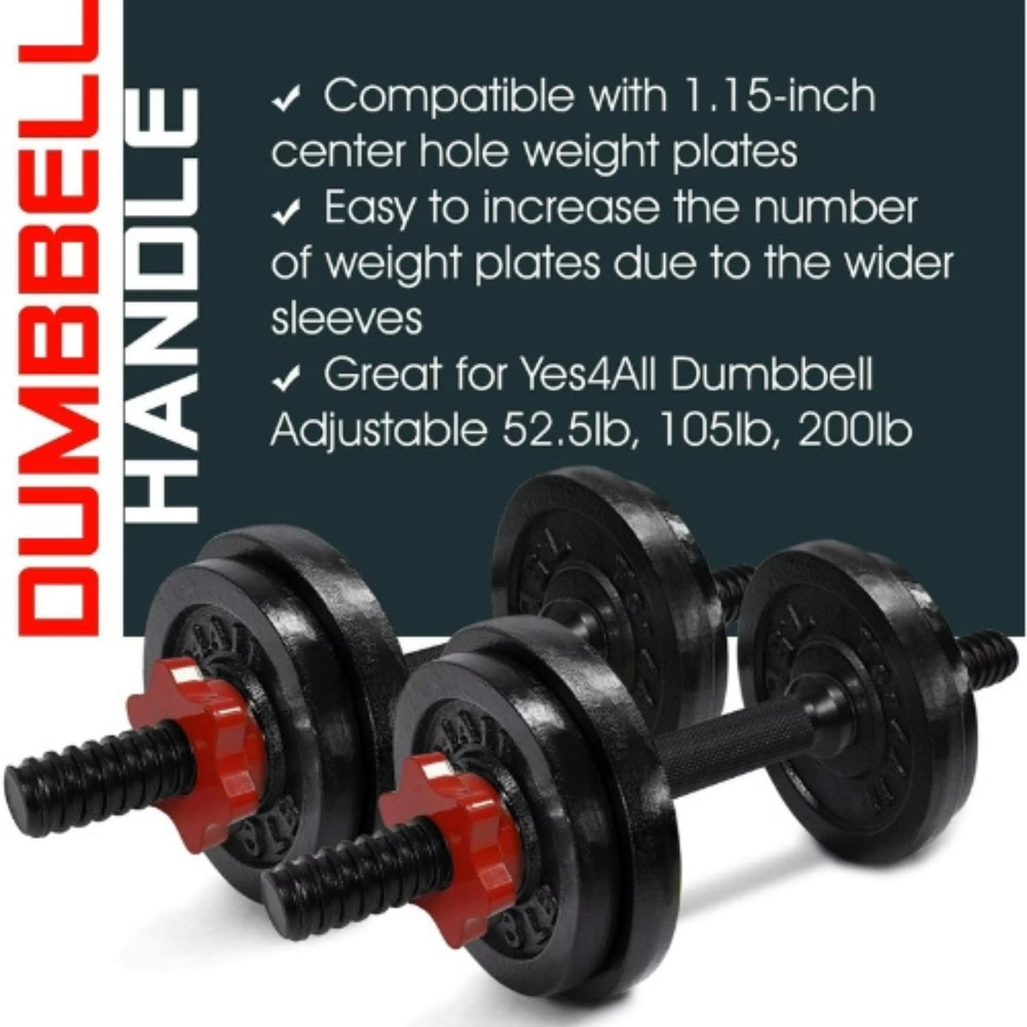 Yes4All Adjustable Dumbbell Bar 115 Inch Dumbbell Handles, D Blackred Handle