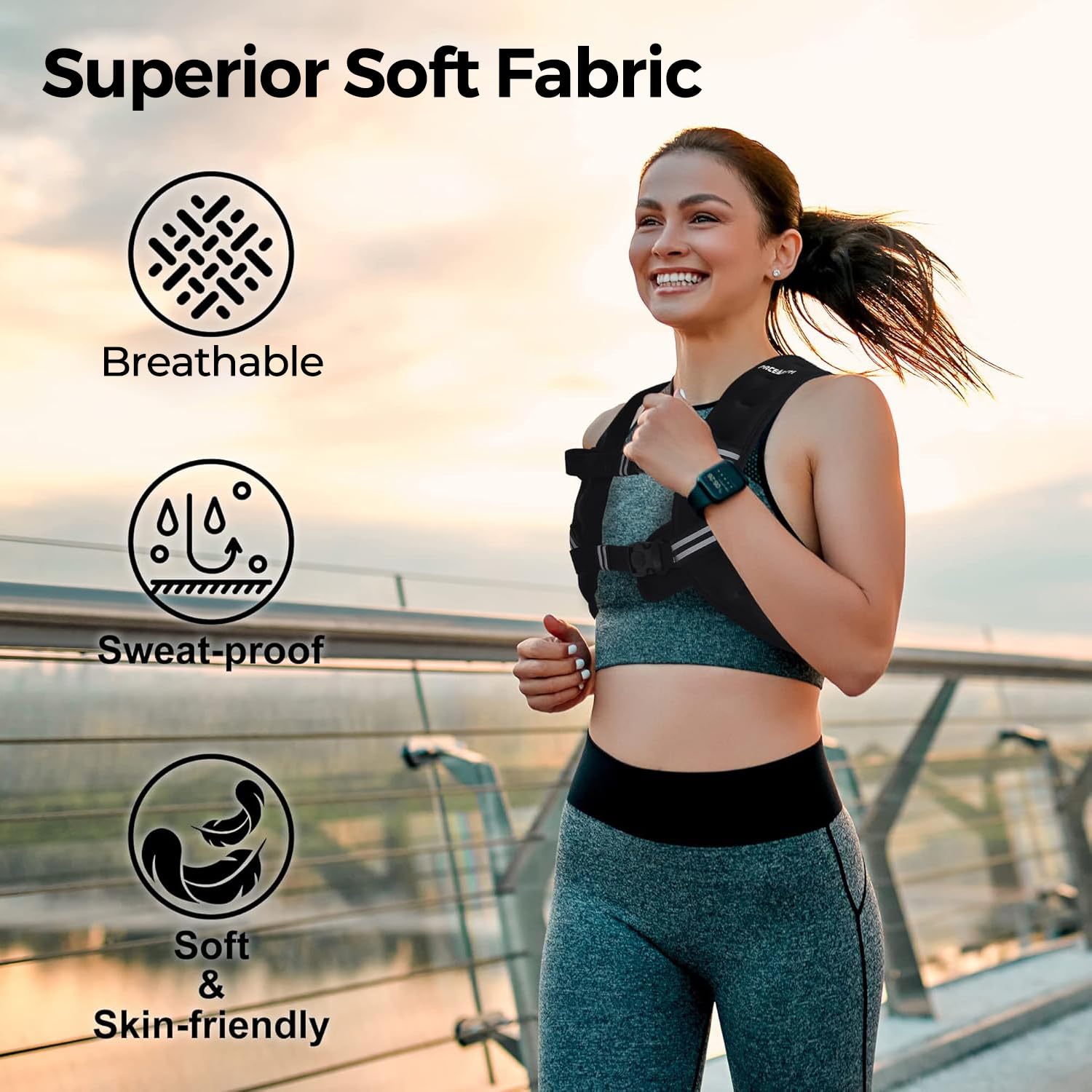 PACEARTH Weighted Vest,6lb/8lb/10lb/12lb/16lb/20lb/25lb/30lb Weight Vest with Reflective Stripe, Body Weight Vests for Women, Me