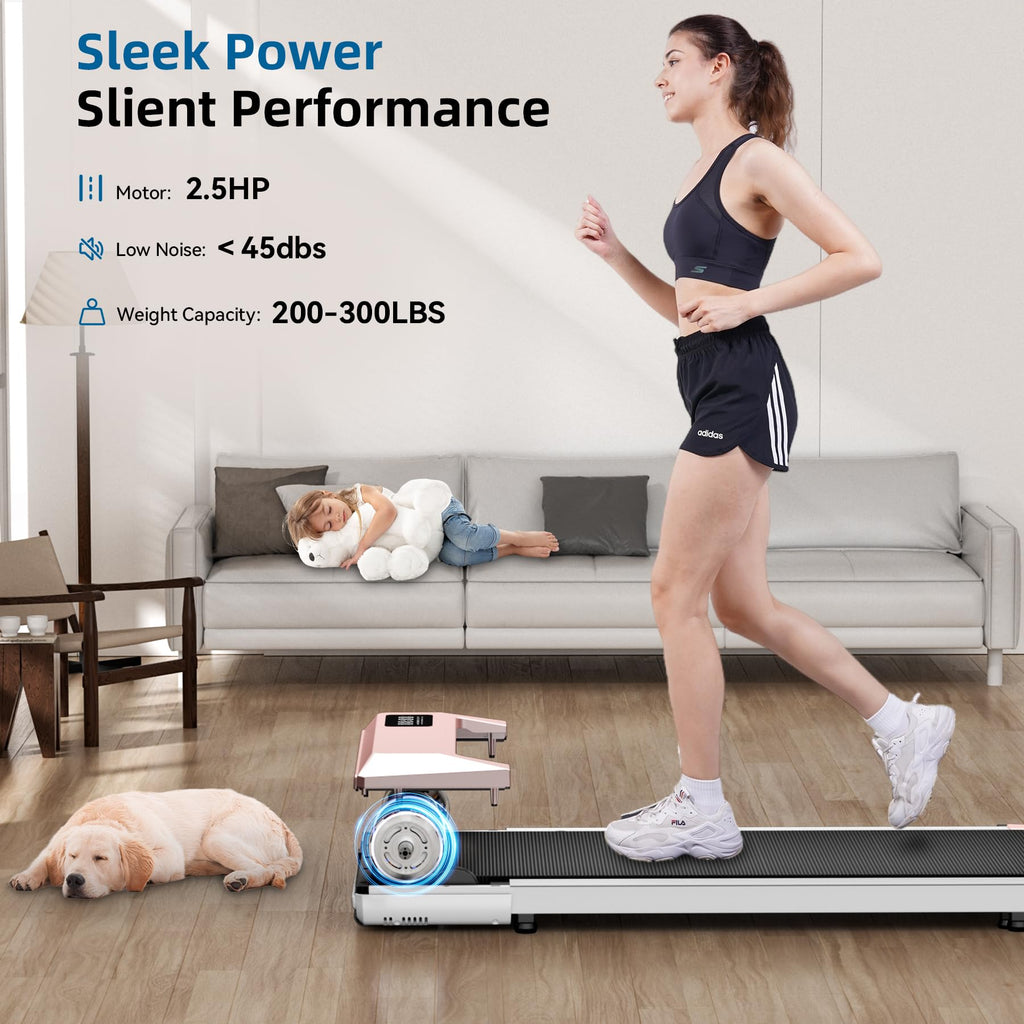 Deerrun Walking Pad With Dumbbell Weight Sets Of 2, Smart App Home Gym Equipment, 2.5Hp Quiet Led Display & Remote Control Porta
