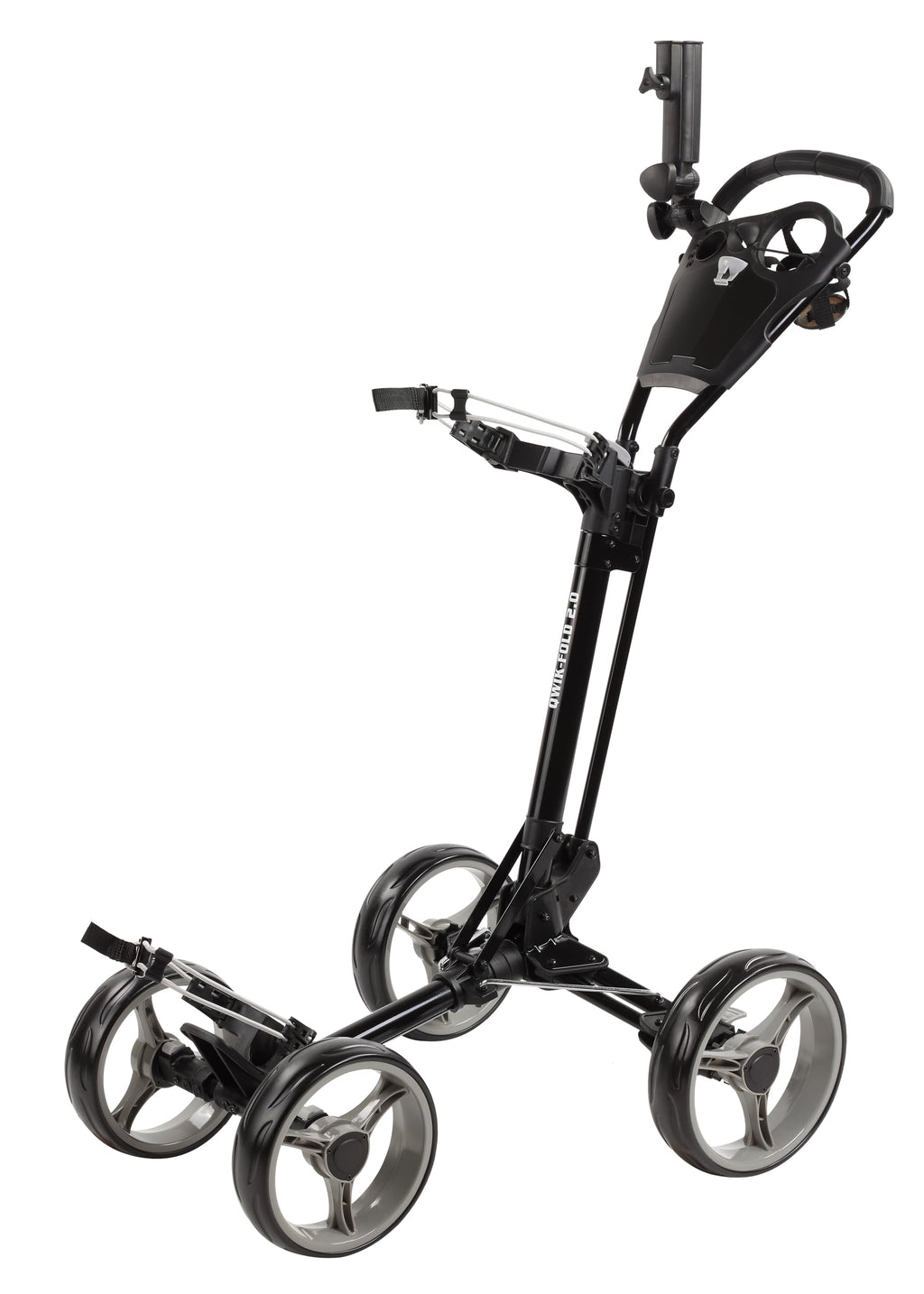 Qwik-Fold 4 Wheel Folding Push Pull Golf Cart - Foot Brake - One Second To Open & Close! (Black/Charcoal)