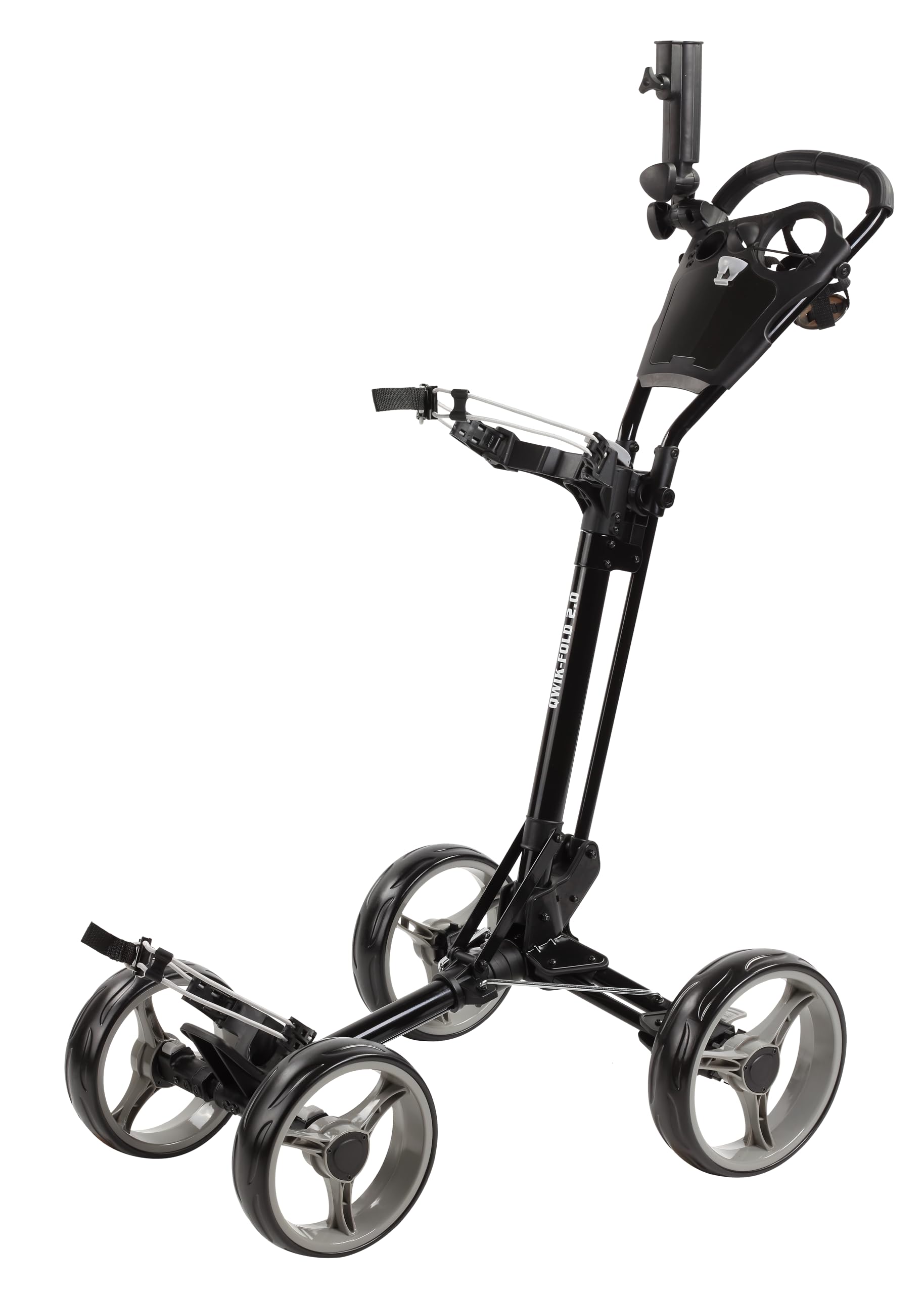 Qwik-Fold 4 Wheel Folding Push Pull Golf Cart - Foot Brake - One Second To Open & Close! (Black/Charcoal)