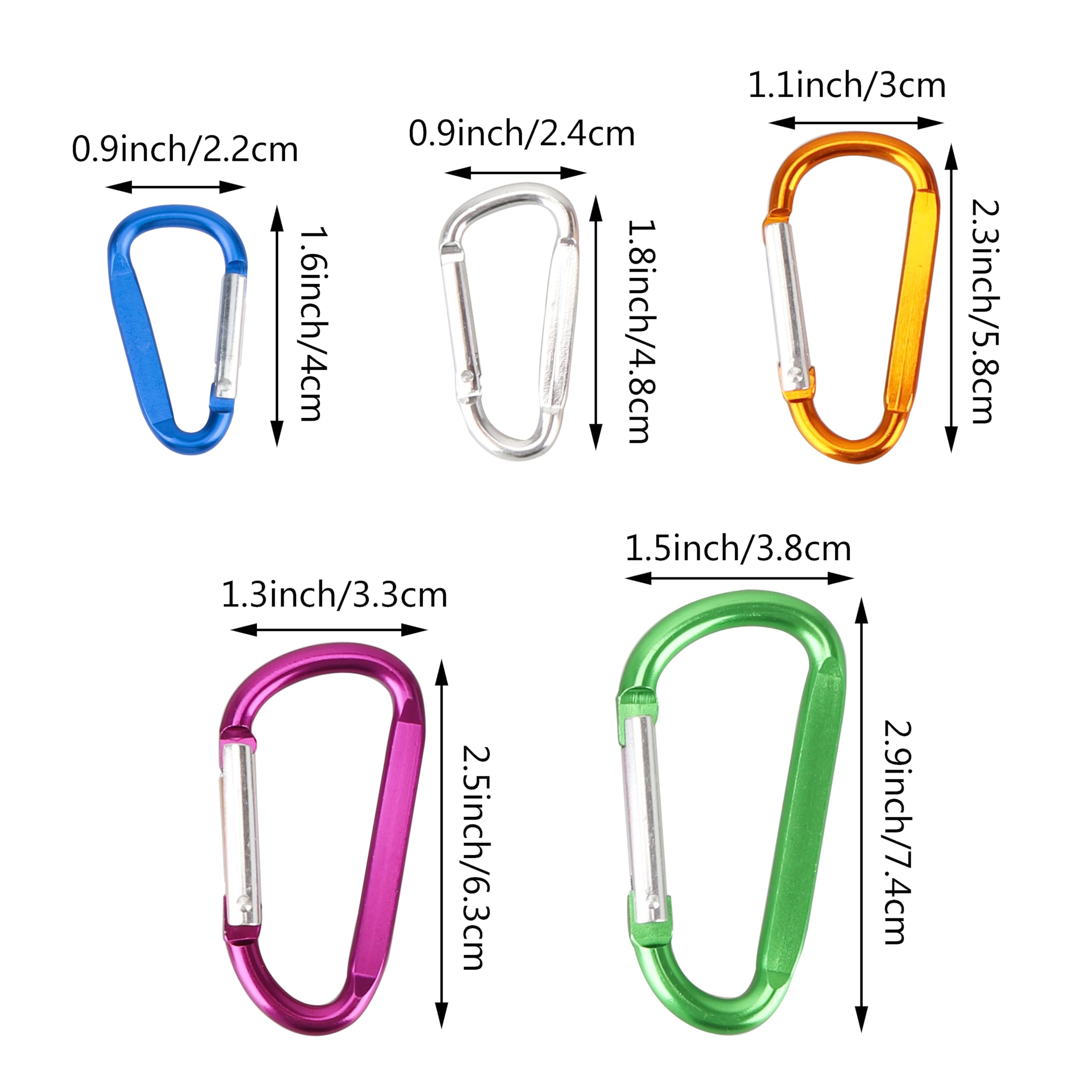 Swatom Aluminum D Ring Carabiner 2 Inch Cilp Small Snap Hook Keychains Carabiners 20Pcs For Camping Traveling Hiking Keyring Out