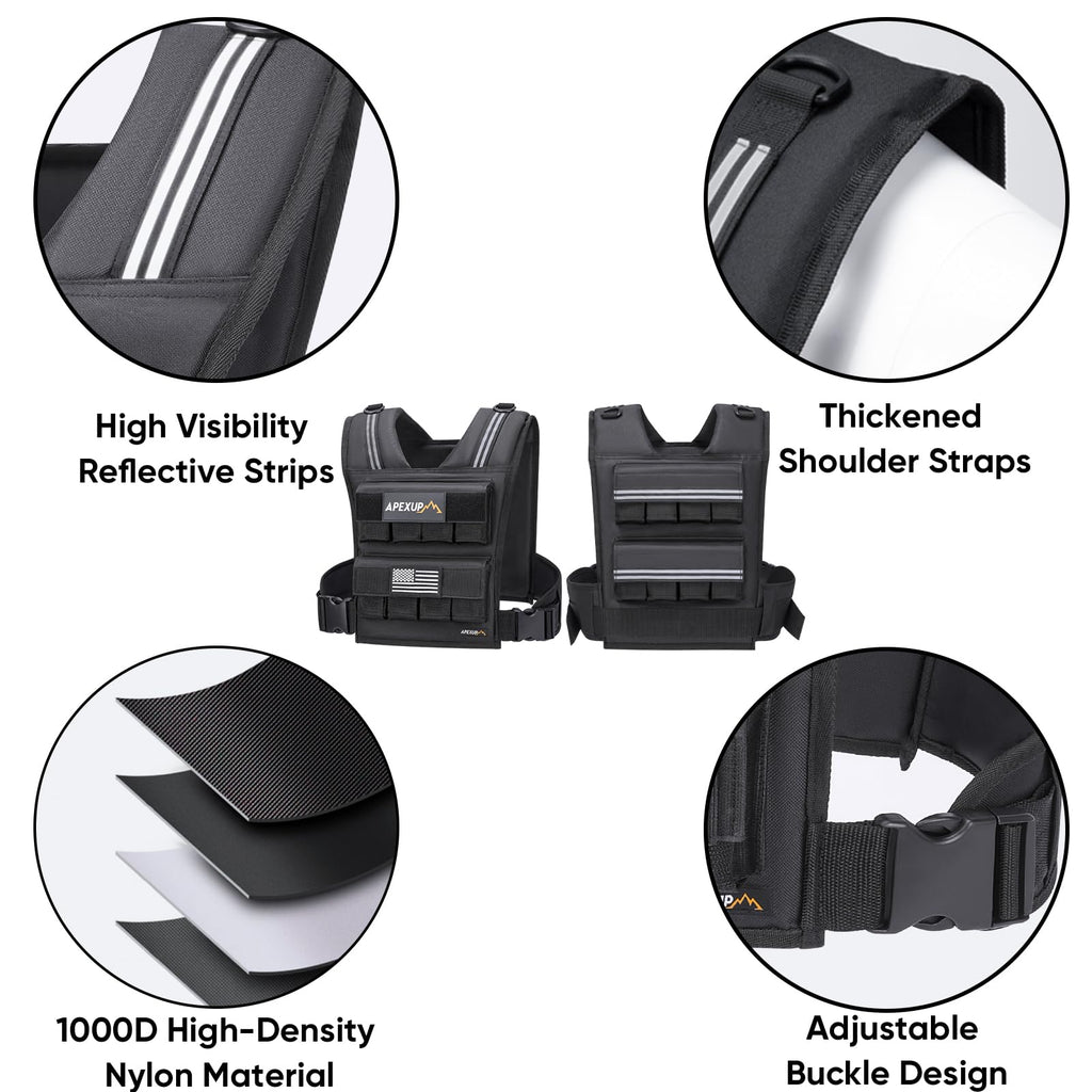 APEXUP Adjustable Weighted Vest Men 20lbs/30lbs/40lbs Weights with Reflective Stripe, Weight Vest Woman Workout Vest for Strengt