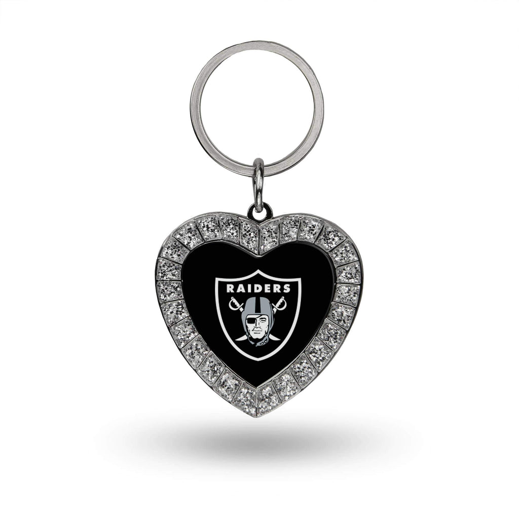 Rico Industries Nfl Oakland Raiders Metal Rhinestone Heart Keychain , 1.38 X 3''
