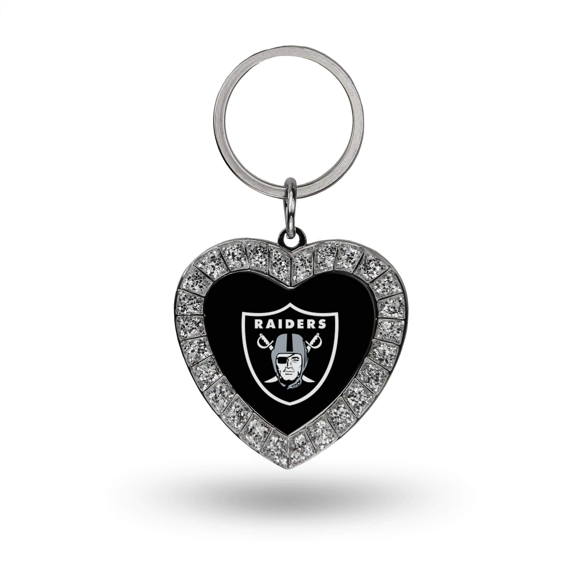 Rico Industries Nfl Oakland Raiders Metal Rhinestone Heart Keychain , 1.38 X 3''