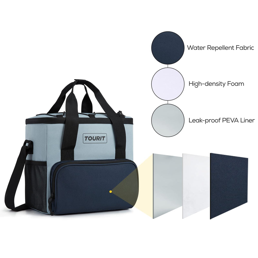 Tourit Cooler Bag 24-Can Insulated Soft Cooler Lunch Coolers Portable Cooler Bag 14.6L For Picnic, Beach, Work, Trip, Daily, Gre