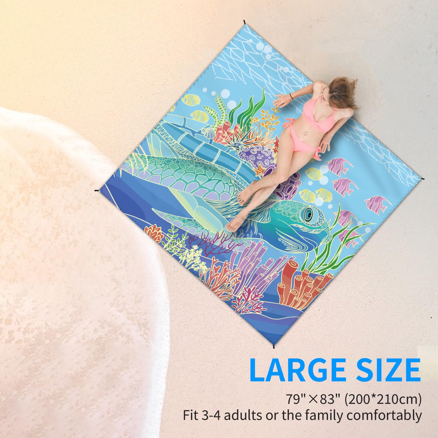 Beach Blanket Waterproof Sandproof Large Beach Mat 79 X 83 For 2-4 Adults Sand Free Mat Quick Drying,Lightweight & Durable With