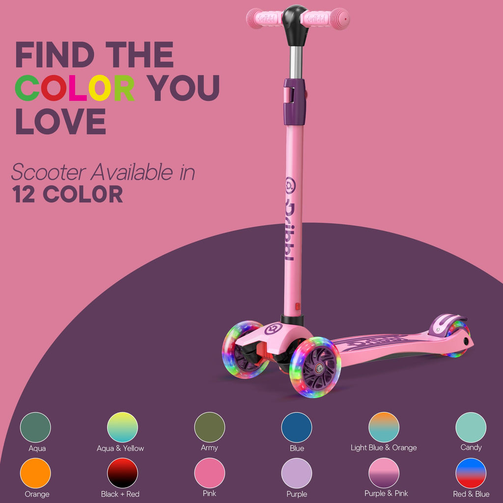 Dribbl 3-Wheel Kids Scooter - Lean-to-Steer Technology, Adjustable Height Handlebar, Wide Deck, Scooter for Boys & Girls Ages 3+