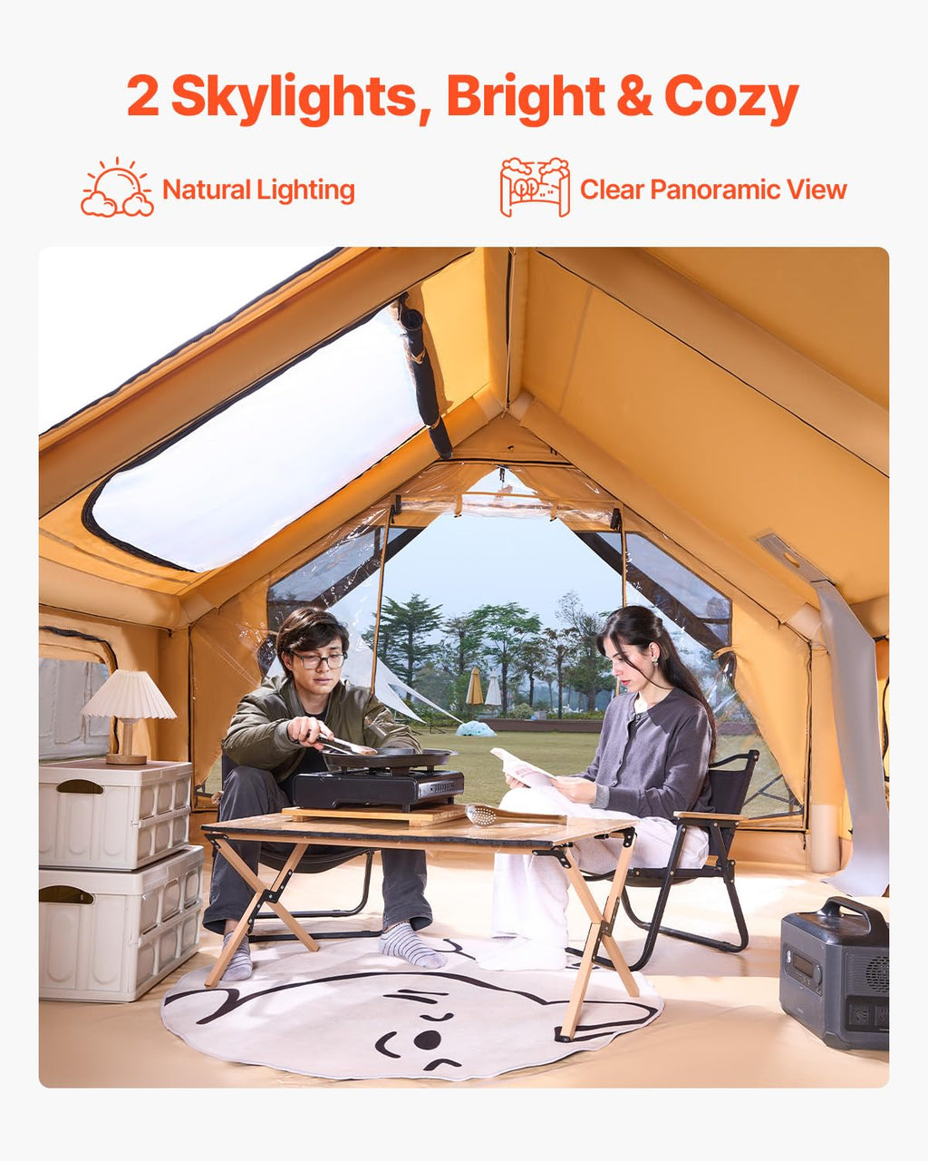 Vevor Inflatable Tents For Camping, 5-8 Person Easy Setup Blow Up Tent With Hand Pump, Luxury Glamping Tent With 2 Skylights, Ca