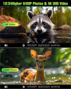 Fkpcam Trail Camera 4K 64Mp With 5000Mah Rechargeable Battery 64Gb Micro Memory Card Ip67 Waterproof, Night Vision, Motion Activ